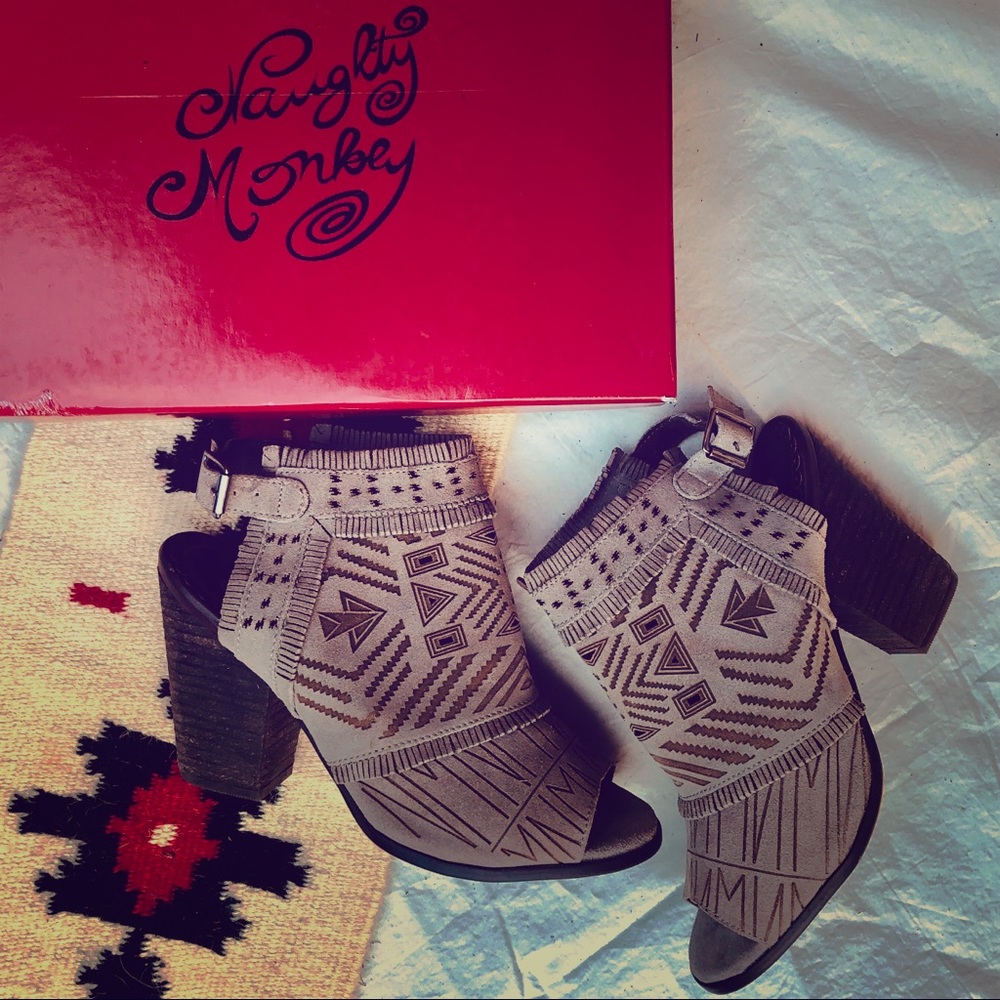 Boho Naughty Monkey Suede Laser-cut Peep Toe